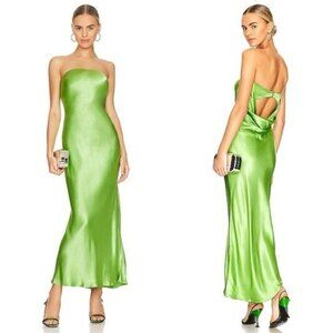 Bec + Bridge Moon Dance Strapless Dress 10 Sweet Pea Green Satin Cutout Draped